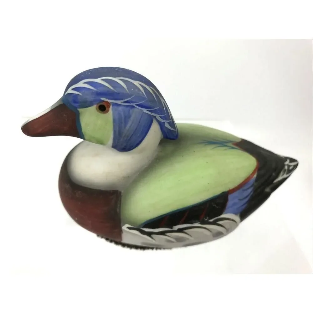 Jasco Mallard Duck Porcelain Lint Remover Brush 1980's Collectible Hand Panted